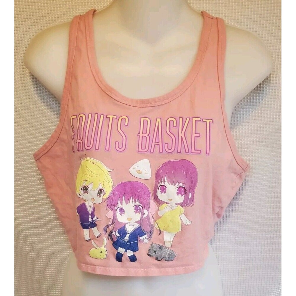 Hot Topic Womens Razorback Fruit Basket Anime Cropped Tank Top Pink Sz Medium